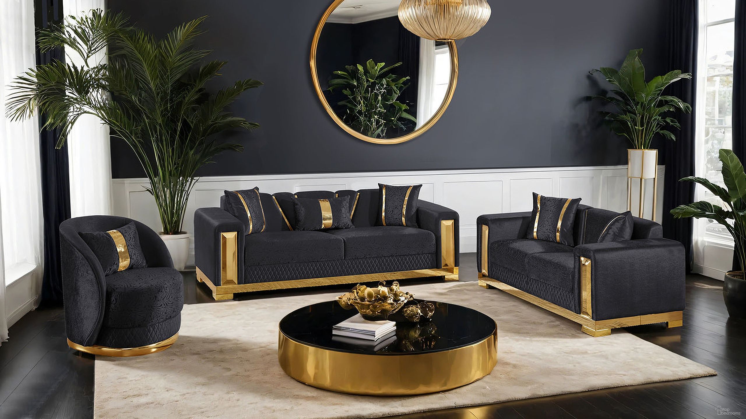 The appearance of Valdosta Swivel Chair In Black and Gold designed by Furniture of America in the glam interior design. This black/gold piece of furniture  was selected by 1StopBedrooms from Valdosta Collection to add a touch of cosiness and style into your home. Sku: FM67001BK-CH. Material: Solid Wood.