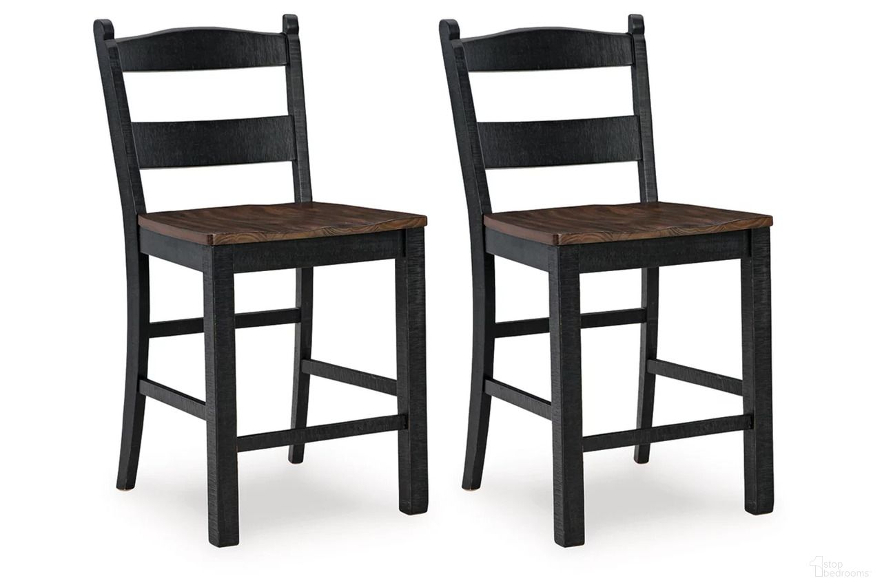 The appearance of Valebeck Black/Brown Counter Height Barstool Set of 2 designed by Signature Design by Ashley in the transitional interior design. This black/brown piece of furniture was selected by 1StopBedrooms from Valebeck Collection to add a touch of cosiness and style into your home. Sku: D546-724. Material: Wood.