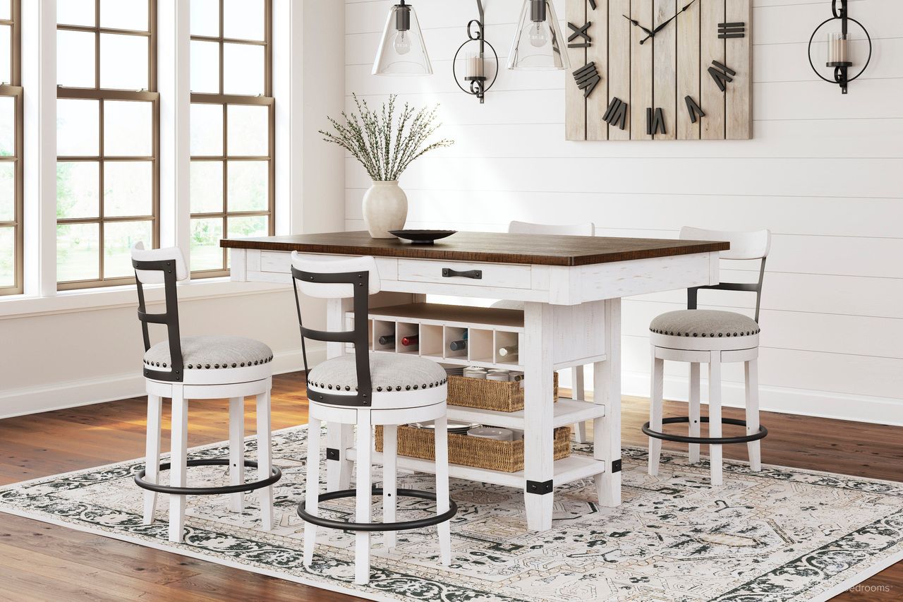 The appearance of Valebeck Counter Height Dining Room Set In White and Brown designed by Signature Design by Ashley in the transitional interior design. This white/brown piece of furniture was selected by 1StopBedrooms from Valebeck Collection to add a touch of cosiness and style into your home. Sku: D546-32;D546-524;D546-524. Material: Wood.