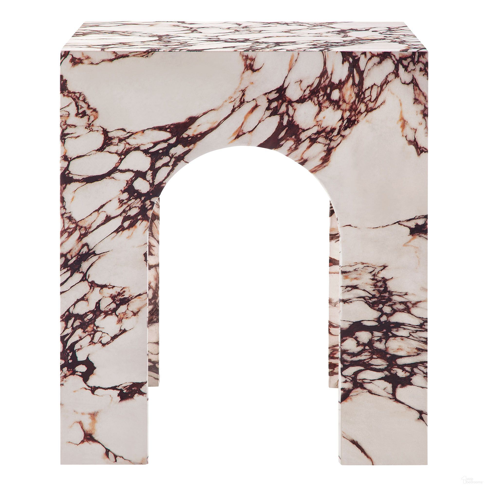 The appearance of Valen Square Indoor - Outdoor Patio Arched Concrete Side Table In Red Marble designed by Modway in the modern / contemporary interior design. This red piece of furniture  was selected by 1StopBedrooms from Valen Collection to add a touch of cosiness and style into your home. Sku: EEI-7098-RED. Material: Concrete.