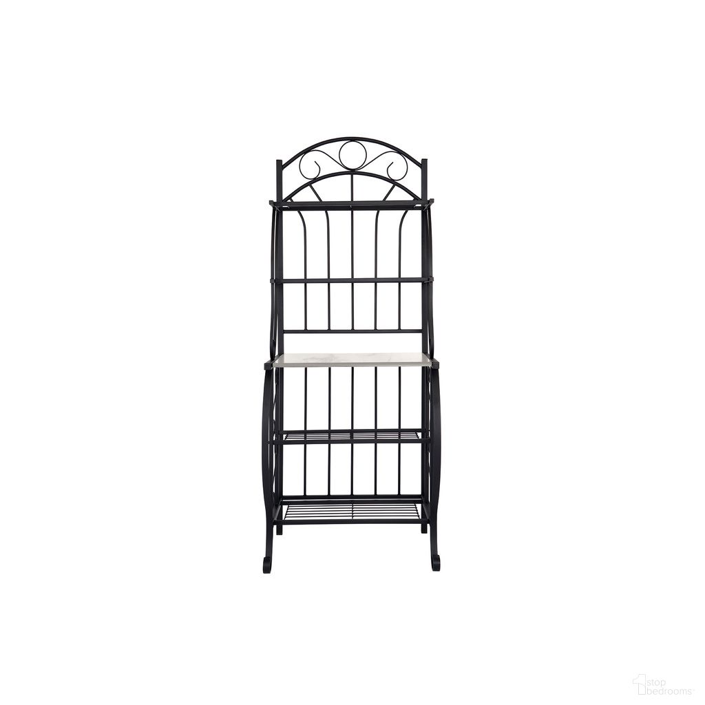 The appearance of Valencia Baker's Rack with Faux Marble Shelf In Black designed by Boraam Industries in the traditional interior design. This black piece of furniture was selected by 1StopBedrooms from Valencia Collection to add a touch of cosiness and style into your home. Sku: 12501. Material: Metal.