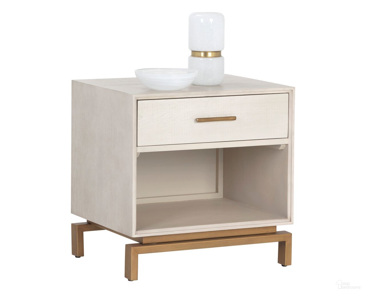 Valencia Nightstand In Taupe and Brass