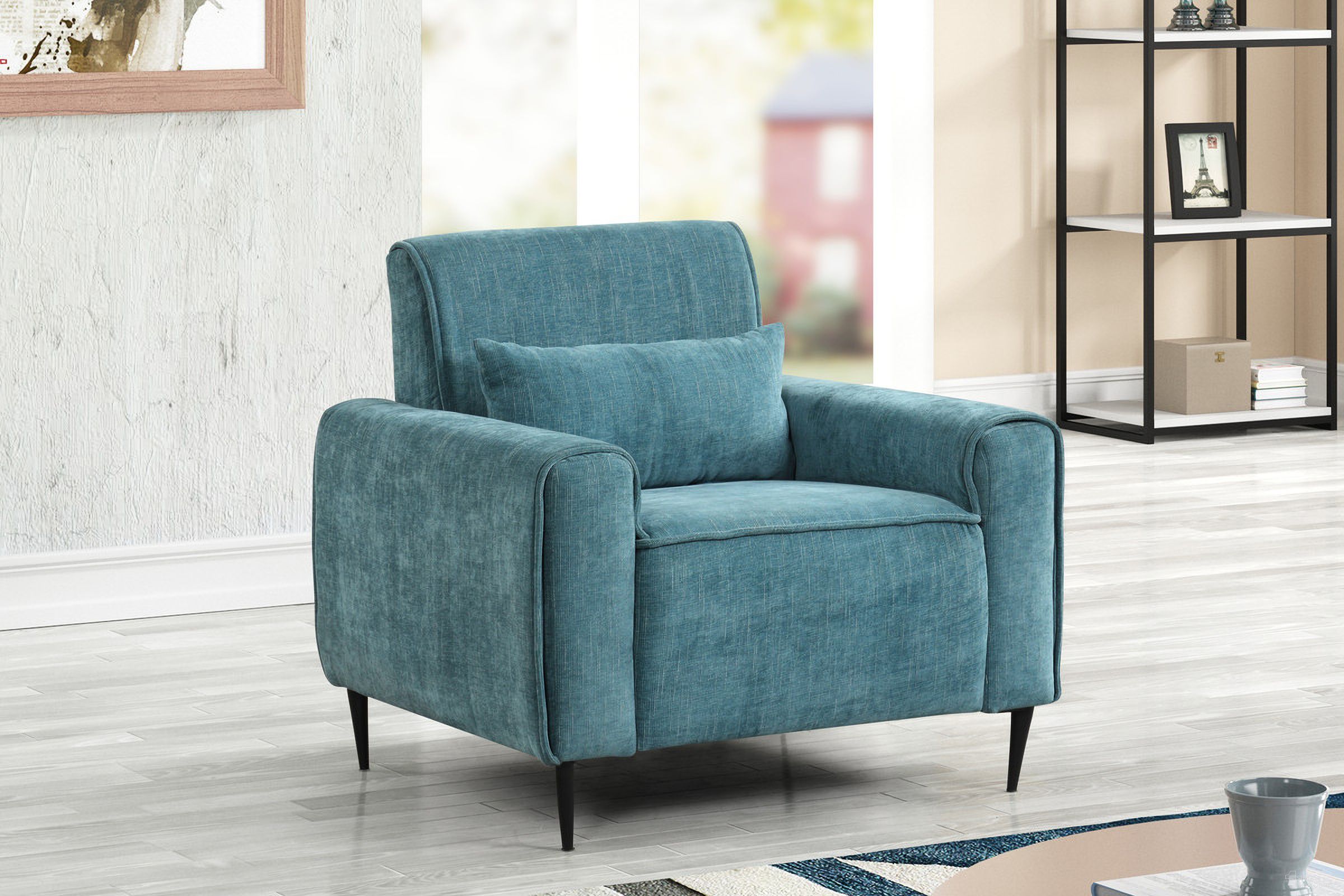The appearance of Valentina 38.5 Inch Chenille Chair with Metal Legs and Throw Pillow In Blue designed by Lilola Home in the modern / contemporary interior design. This blue piece of furniture was selected by 1StopBedrooms from Valentina Collection to add a touch of cosiness and style into your home. Sku: 89118-C1;89118-C2. Material: Wood.