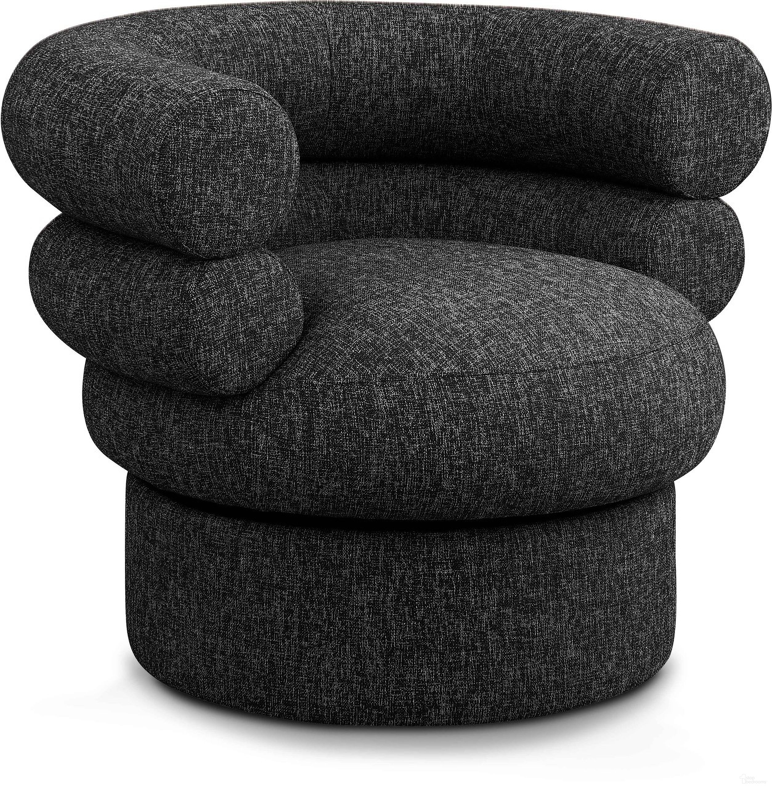 Valentina Linen Textured Fabric Accent Swivel Chair In Black