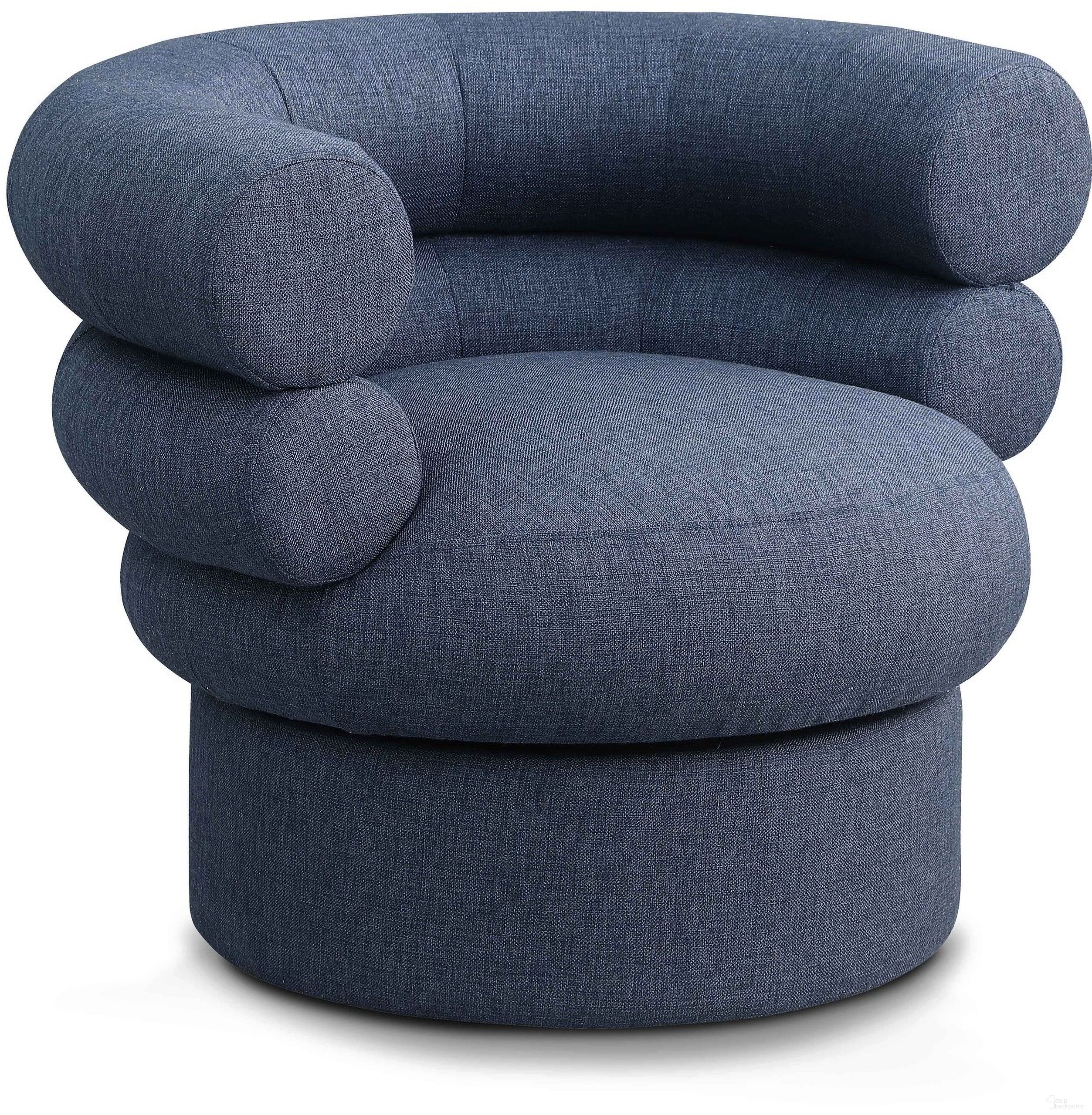 Valentina Linen Textured Fabric Accent Swivel Chair In Dark Navy by