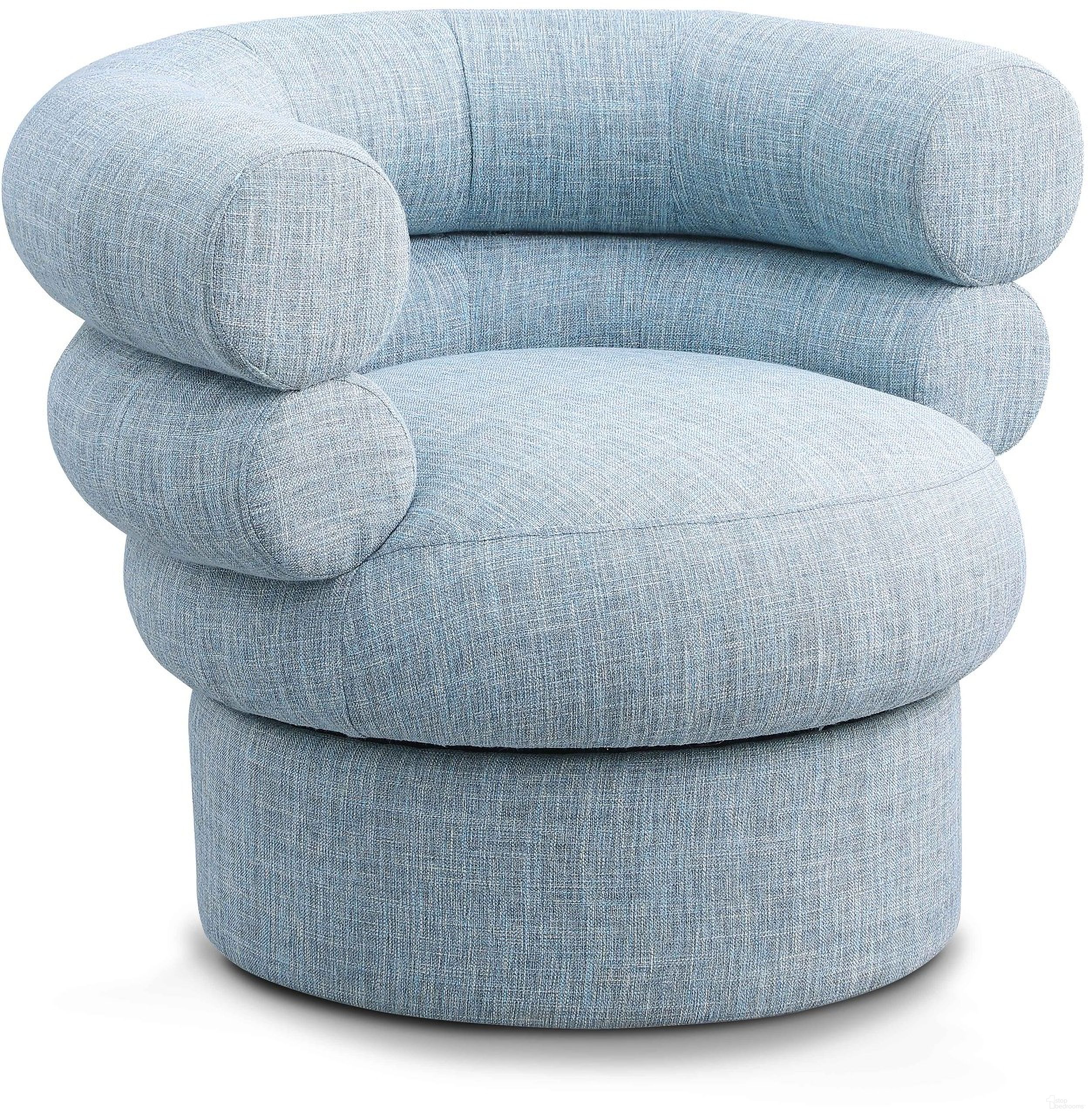 Valentina Linen Textured Fabric Accent Swivel Chair In Light Blue by