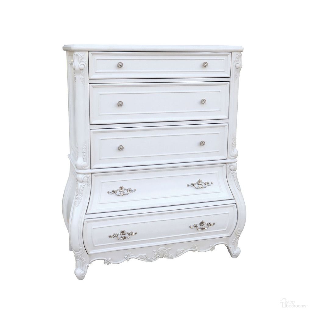 The appearance of Valentini Chest In White designed by Furniture of America in the traditional interior design. This white piece of furniture  was selected by 1StopBedrooms from Valentini Collection to add a touch of cosiness and style into your home. Sku: FM7419WH-C. Material: Solid Wood.