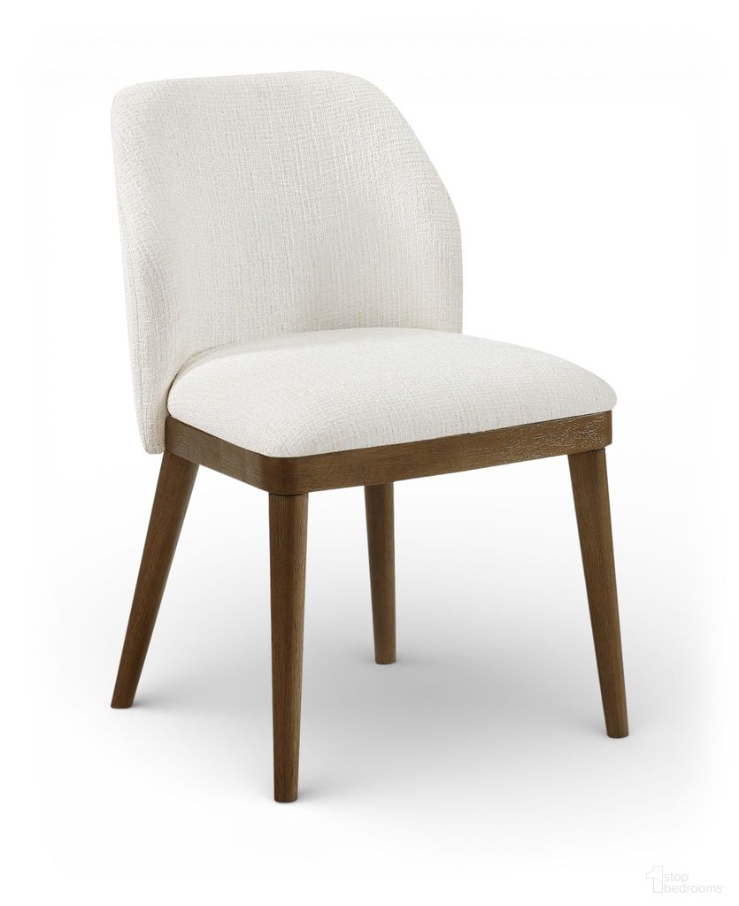 Valeo Linen Textured Fabric Upholstered Dining Chair Set of 2 In Cream