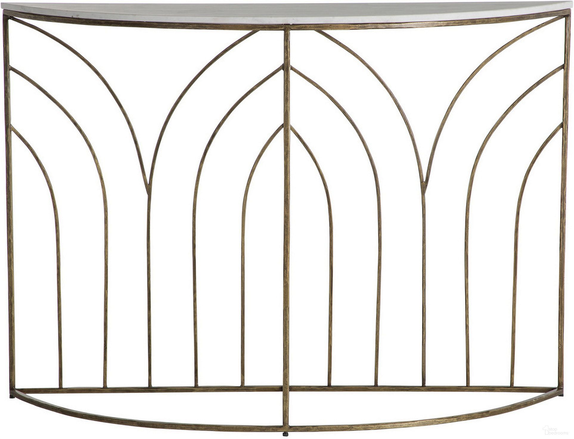 The appearance of Valera Console Table In Antique Aged Brass and White designed by Gabby in the transitional interior design. This antique aged brass/white piece of furniture was selected by 1StopBedrooms from Valera Collection to add a touch of cosiness and style into your home. Sku: SCH-175199. Material: Iron.