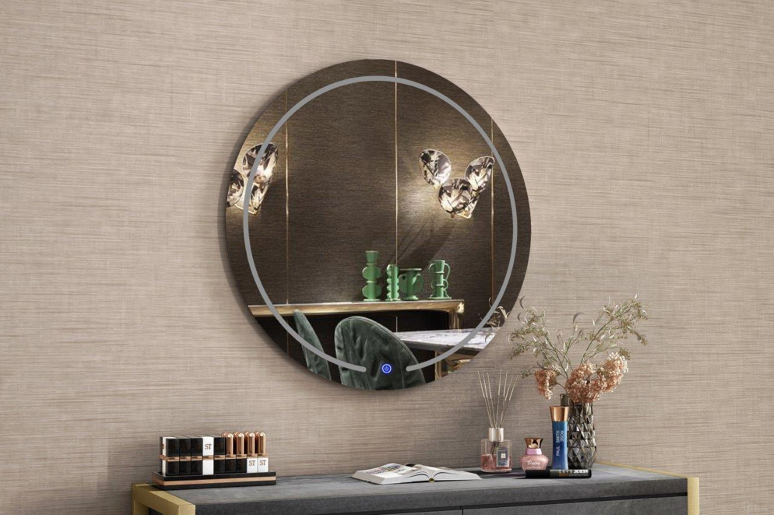 The appearance of Valerie/Blaze/Jade Led Round Mirror designed by Whiteline Modern Living in the modern / contemporary interior design. This glass piece of furniture  was selected by 1StopBedrooms from Valerie Collection to add a touch of cosiness and style into your home. Sku: MR1721R-LED. Material: Glass.