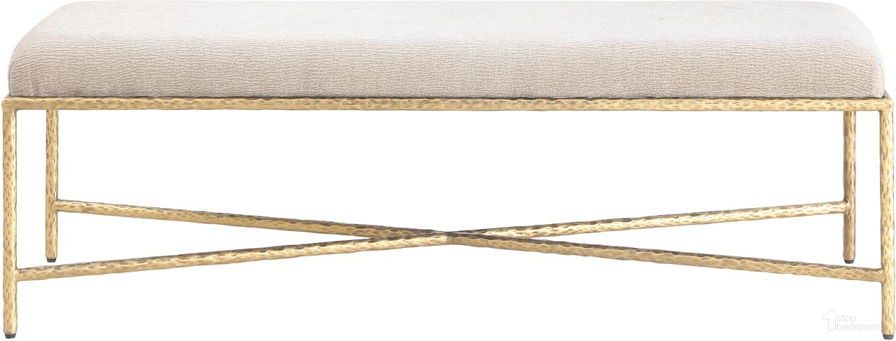 The appearance of Valley Chenille Fabric Bench In Gold and Beige designed by Meridian in the modern / contemporary interior design. This gold and beige piece of furniture  was selected by 1StopBedrooms from Valley Collection to add a touch of cosiness and style into your home. Sku: 22064Beige. Material: Chenille.