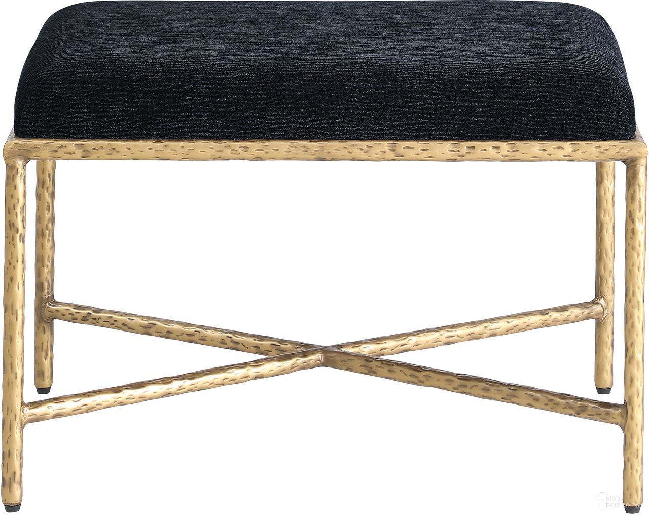 The appearance of Valley Chenille Fabric Bench In Black and Gold designed by Meridian in the modern / contemporary interior design. This black and gold piece of furniture  was selected by 1StopBedrooms from Valley Collection to add a touch of cosiness and style into your home. Sku: 22061Black. Material: Chenille.
