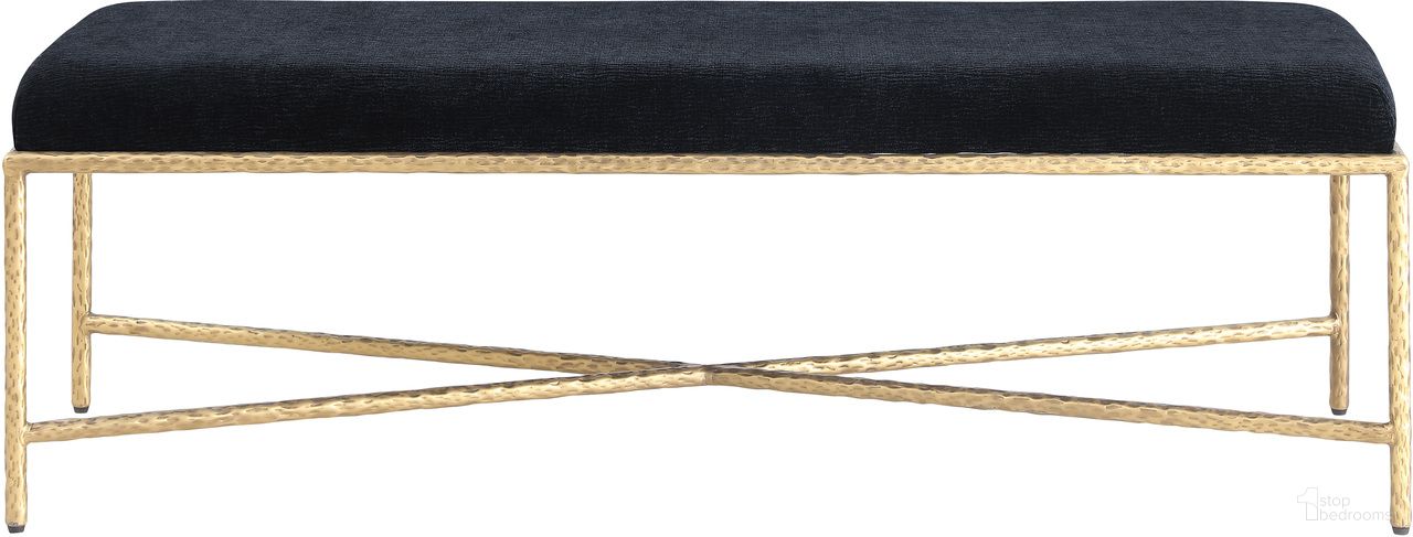 The appearance of Valley Chenille Fabric Bench In Black and Gold designed by Meridian in the modern / contemporary interior design. This black and gold piece of furniture  was selected by 1StopBedrooms from Valley Collection to add a touch of cosiness and style into your home. Sku: 22064Black. Material: Chenille.