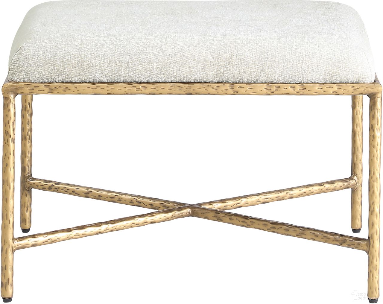The appearance of Valley Chenille Fabric Bench In Cream and Gold designed by Meridian in the modern / contemporary interior design. This cream/gold piece of furniture  was selected by 1StopBedrooms from Valley Collection to add a touch of cosiness and style into your home. Sku: 22061Cream. Material: Chenille.