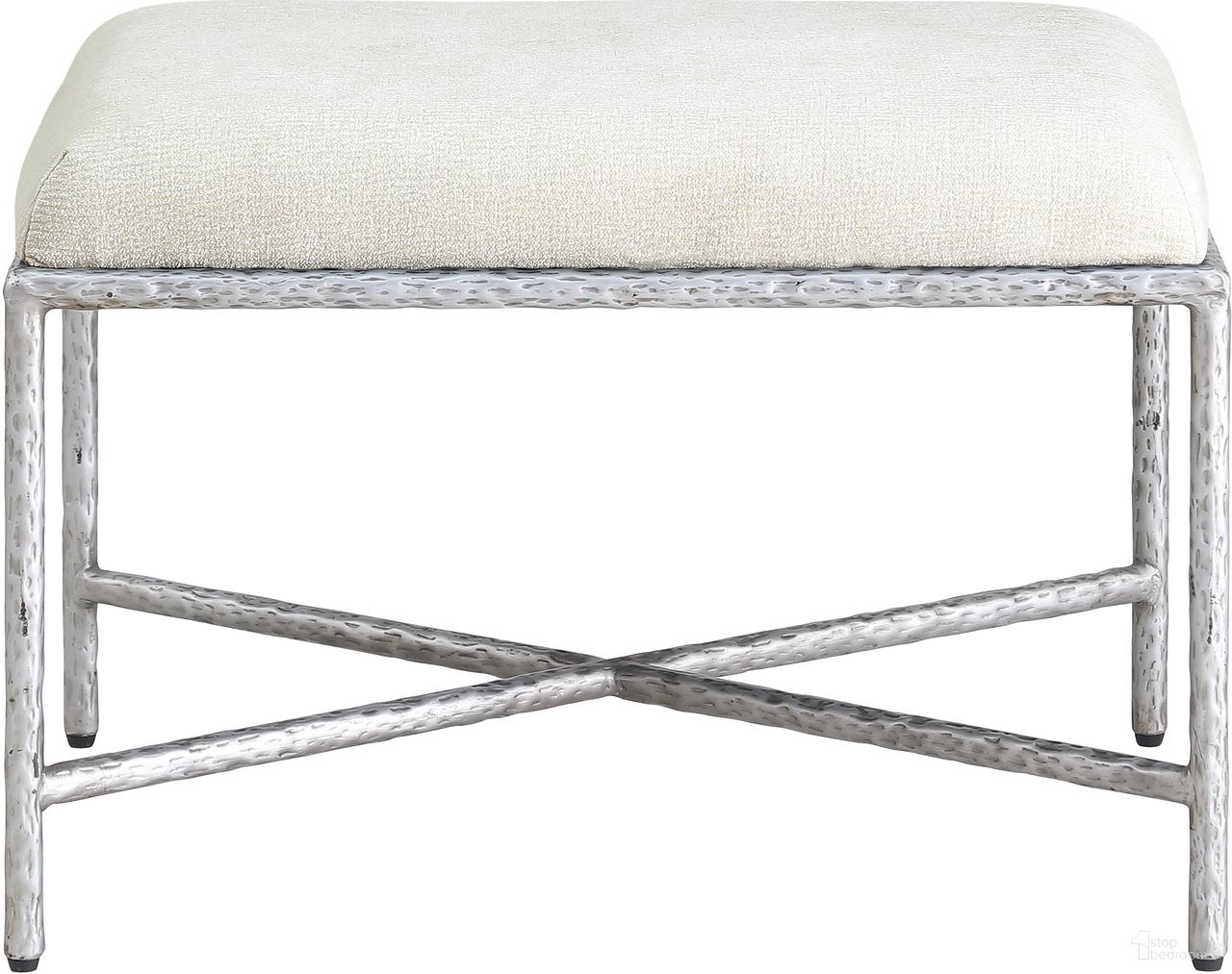 The appearance of Valley Chenille Fabric Bench In Silver and Cream designed by Meridian in the modern / contemporary interior design. This silver/cream piece of furniture  was selected by 1StopBedrooms from Valley Collection to add a touch of cosiness and style into your home. Sku: 22062Cream. Material: Chenille.