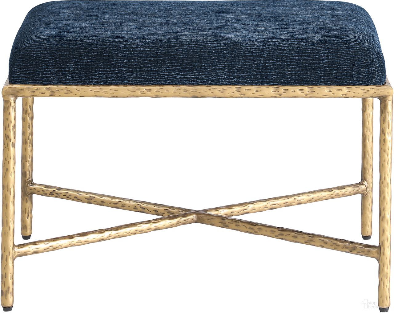 The appearance of Valley Chenille Fabric Bench In Navy and Gold designed by Meridian in the modern / contemporary interior design. This navy/gold piece of furniture  was selected by 1StopBedrooms from Valley Collection to add a touch of cosiness and style into your home. Sku: 22061Navy. Material: Chenille.