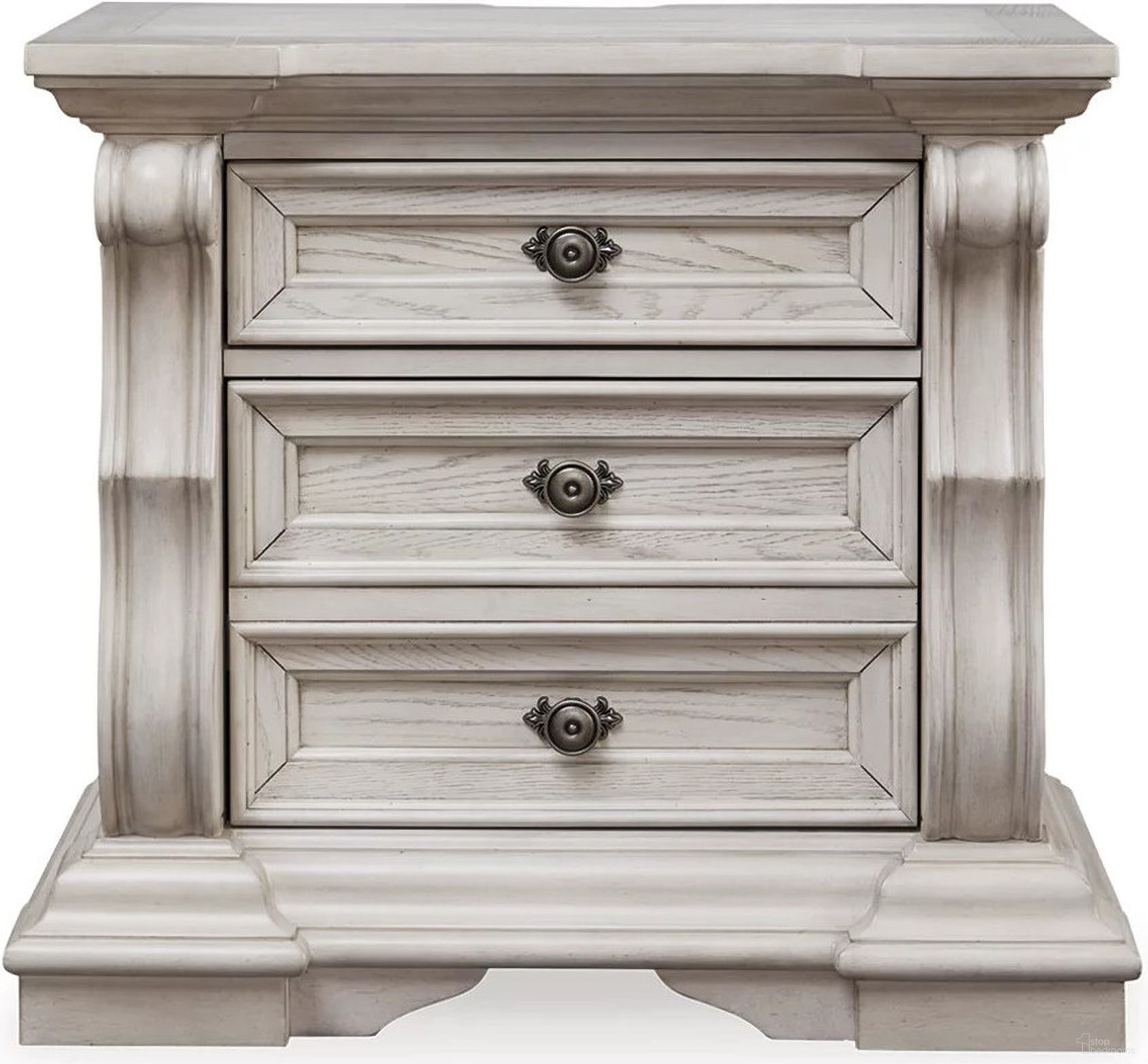 The appearance of Valleymont Nightstand In Antique White designed by Signature Design by Ashley in the traditional interior design. This antique white piece of furniture  was selected by 1StopBedrooms from Valleymont Collection to add a touch of cosiness and style into your home. Sku: NCB948-93. Material: Wood.