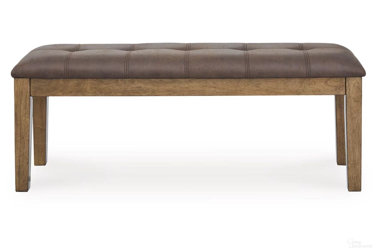 The appearance of Vallister 50 Inch Dining Bench In Light Brown designed by Signature Design by Ashley in the transitional interior design. This light brown piece of furniture was selected by 1StopBedrooms from Vallister Collection to add a touch of cosiness and style into your home. Sku: NCD592-00. Material: Leather Match.