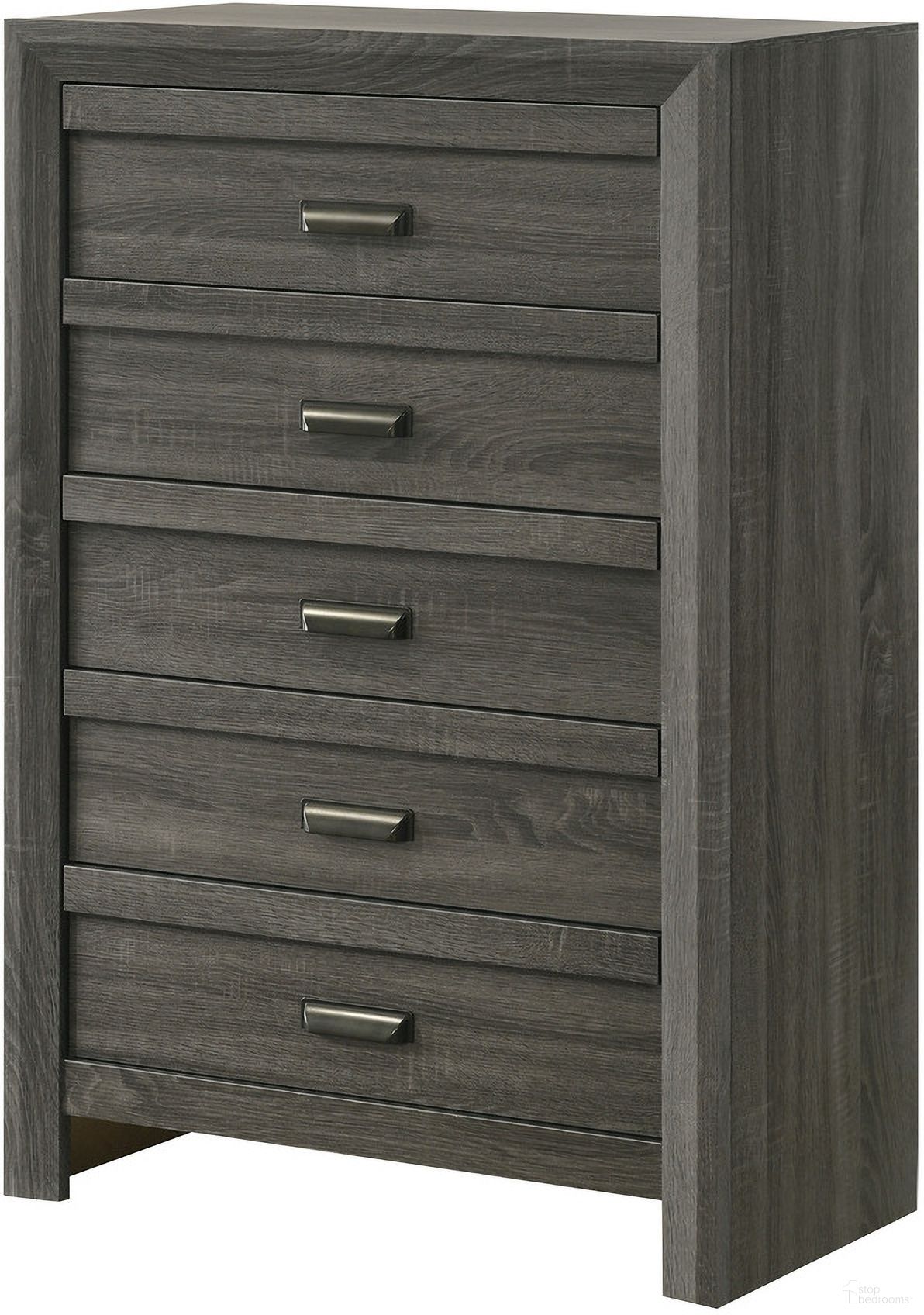 The appearance of Valor Chest In Grey designed by Crown Mark in the transitional interior design. This grey piece of furniture was selected by 1StopBedrooms from Valor Collection to add a touch of cosiness and style into your home. Sku: B9335-4. Material: MDF.
