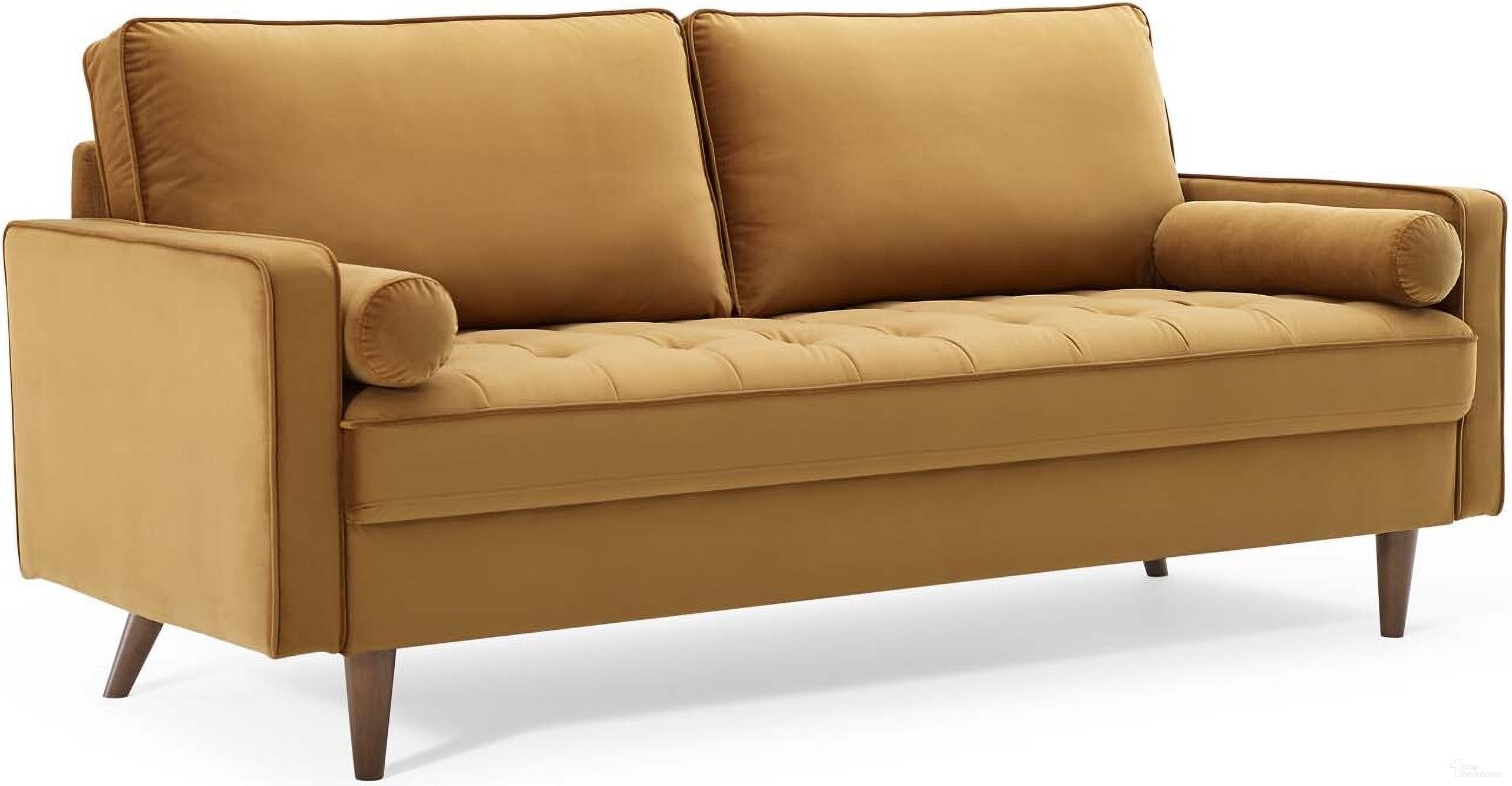 The appearance of Valour Performance Velvet Sofa In Cognac designed by Modway in the modern / contemporary interior design. This cognac piece of furniture was selected by 1StopBedrooms from Valour Collection to add a touch of cosiness and style into your home. Sku: EEI-3764-COG. Material: Wood.