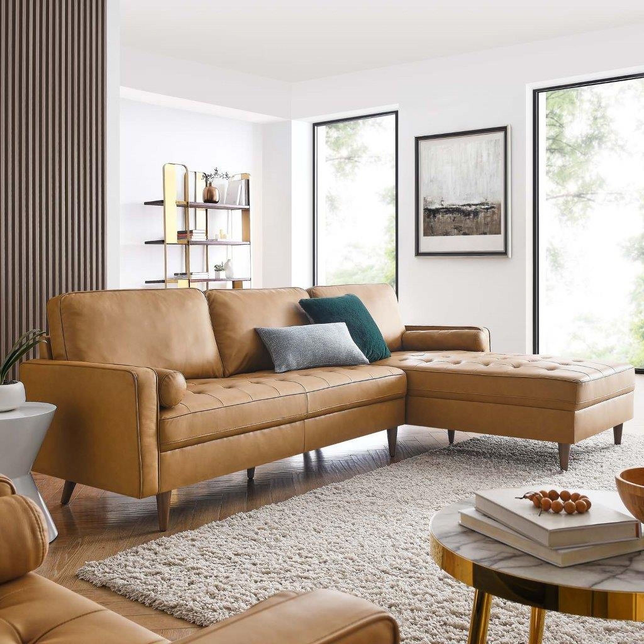 Valour Tan 98 Inch Leather Sectional Sofa