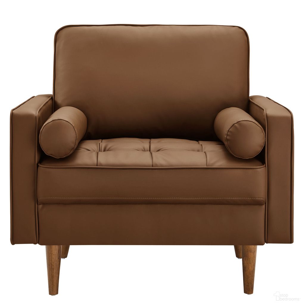 The appearance of Valour Tufted Vegan Leather Accent Armchair In Brown designed by Modway in the modern / contemporary interior design. This brown piece of furniture  was selected by 1StopBedrooms from Valour Collection to add a touch of cosiness and style into your home. Sku: EEI-6971-BRN. Material: Leather.