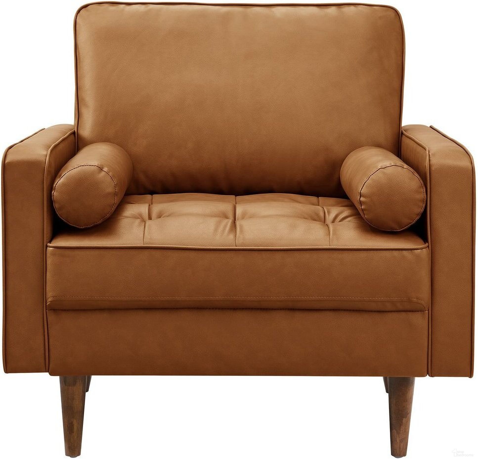 The appearance of Valour Tufted Vegan Leather Accent Armchair In Tan designed by Modway in the modern / contemporary interior design. This tan piece of furniture  was selected by 1StopBedrooms from Valour Collection to add a touch of cosiness and style into your home. Sku: EEI-6971-TAN. Material: Leather.