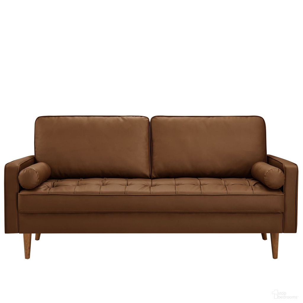 The appearance of Valour Tufted Vegan Leather Sofa In Brown designed by Modway in the modern / contemporary interior design. This brown piece of furniture was selected by 1StopBedrooms from Valour Collection to add a touch of cosiness and style into your home. Sku: EEI-3765-BRN. Material: Leather.