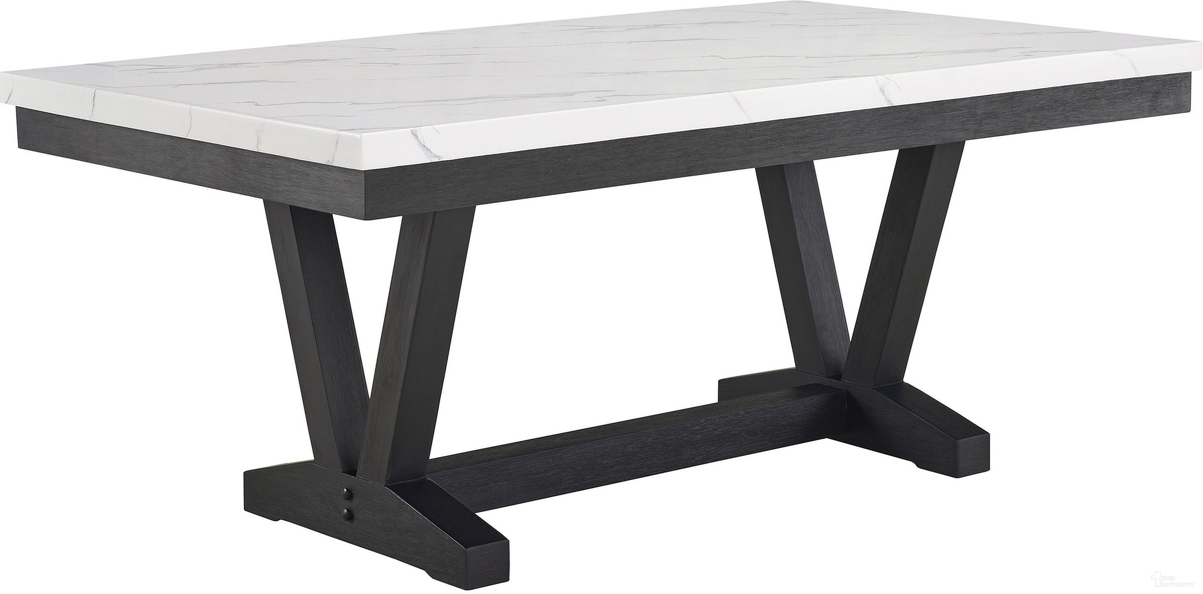 The appearance of Vance Faux Marble Dining Table In Charcoal and White designed by Crown Mark in the transitional interior design. This charcoal and white piece of furniture was selected by 1StopBedrooms from Vance Collection to add a touch of cosiness and style into your home. Sku: 1319T-4272. Table Base Style: Trestle. Material: MDF. Table Top Shape: Rectangular. Size: 42" x 72".