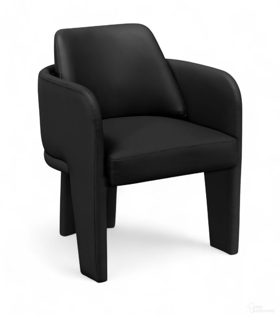 The appearance of Vanda Vegan Leather Upholstered Dining Chair In Black designed by Meridian in the modern / contemporary interior design. This black piece of furniture was selected by 1StopBedrooms from Vanda Collection to add a touch of cosiness and style into your home. Sku: 88051Black-C. Chair Type: Arm Chair. Material: Eucalyptus.