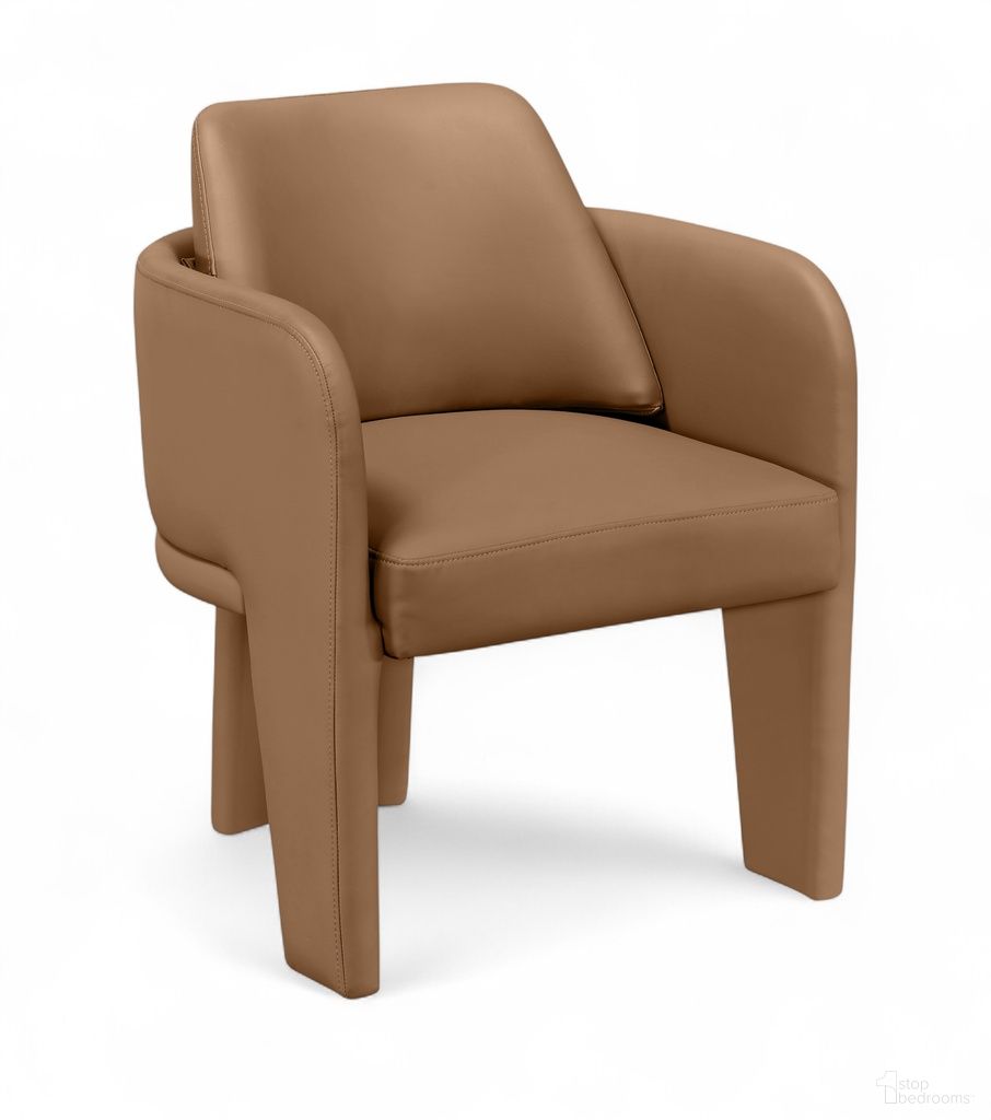 The appearance of Vanda Vegan Leather Upholstered Dining Chair In Cognac designed by Meridian in the modern / contemporary interior design. This cognac piece of furniture was selected by 1StopBedrooms from Vanda Collection to add a touch of cosiness and style into your home. Sku: 88051Cognac-C. Chair Type: Arm Chair. Material: Eucalyptus.