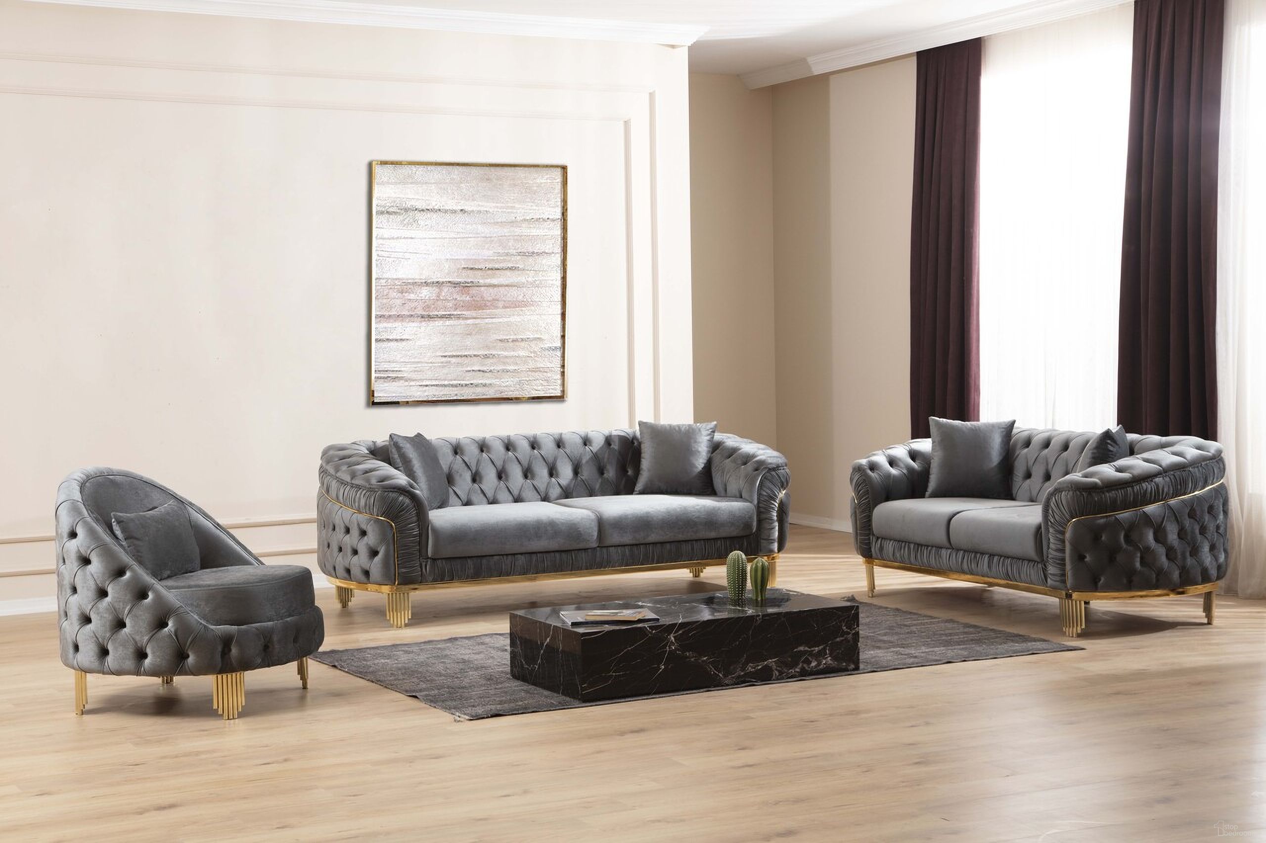 The appearance of Vanessa 3 PC Living Room Set Made with Wood In Gray designed by Galaxy Home Furnishings in the transitional interior design. This gray piece of furniture was selected by 1StopBedrooms from Vanessa Collection to add a touch of cosiness and style into your home. Sku: 698781048603;698781499122;698781389249. Material: Wood.