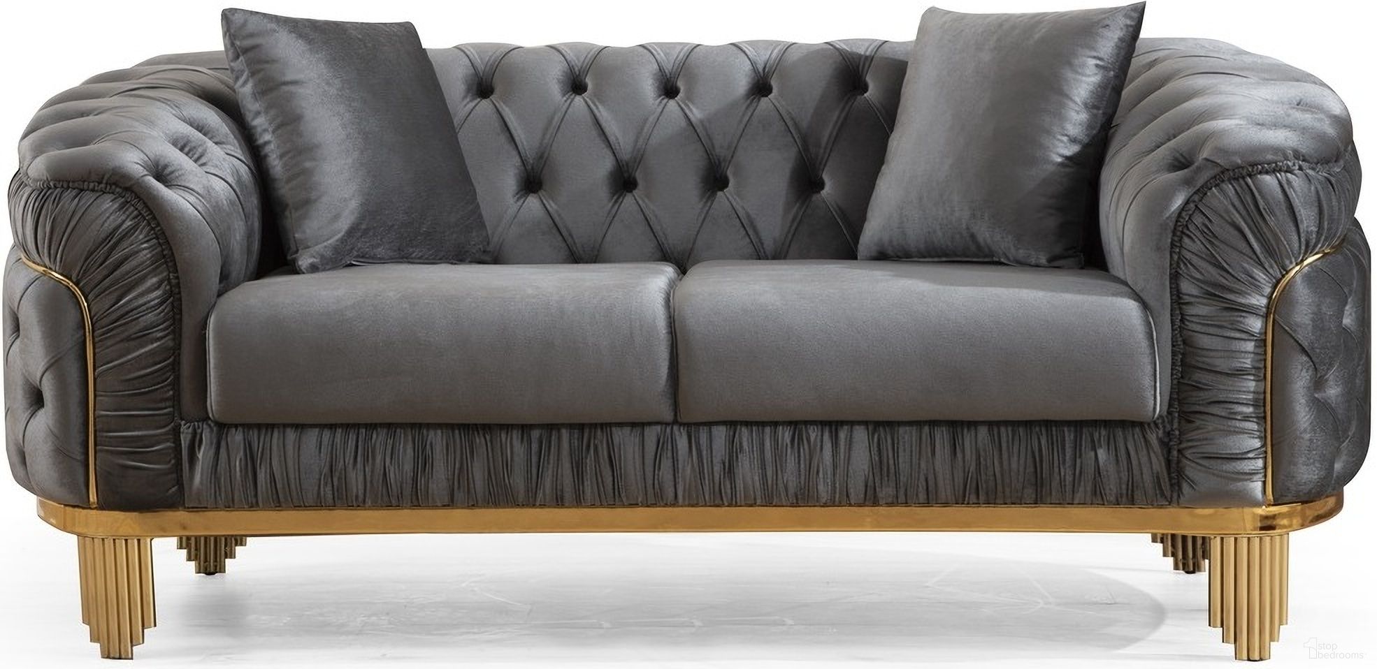 The appearance of Vanessa Loveseat Made with Wood In Gray designed by Galaxy Home Furnishings in the transitional interior design. This gray piece of furniture  was selected by 1StopBedrooms from Vanessa Collection to add a touch of cosiness and style into your home. Sku: 698781499122. Material: Wood.