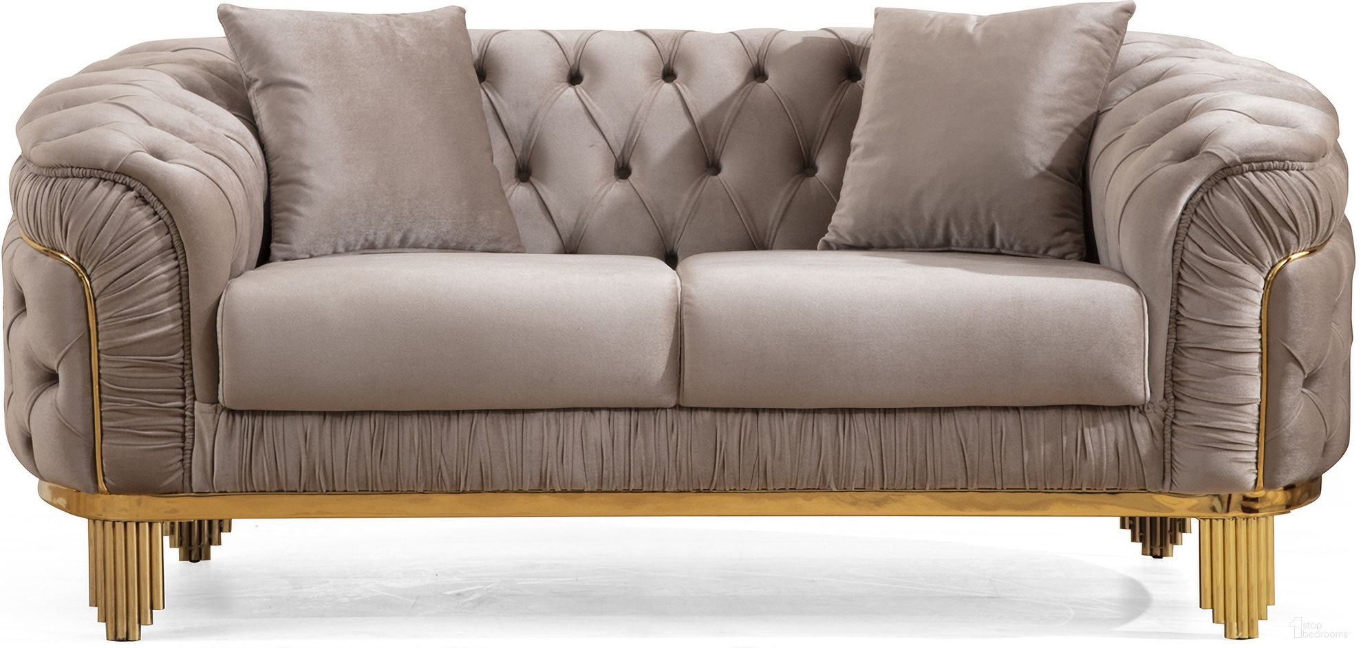 The appearance of Vanessa Loveseat Made with Wood In Taupe designed by Galaxy Home Furnishings in the transitional interior design. This taupe piece of furniture was selected by 1StopBedrooms from Vanessa Collection to add a touch of cosiness and style into your home. Sku: 698781233245. Material: Wood.