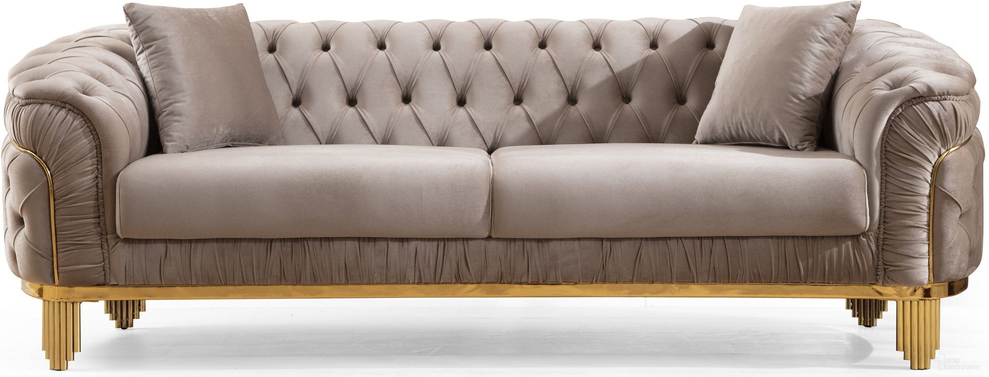 The appearance of Vanessa Sofa Made with Wood In Taupe designed by Galaxy Home Furnishings in the transitional interior design. This taupe piece of furniture  was selected by 1StopBedrooms from Vanessa Collection to add a touch of cosiness and style into your home. Sku: 698781110416. Material: Wood.