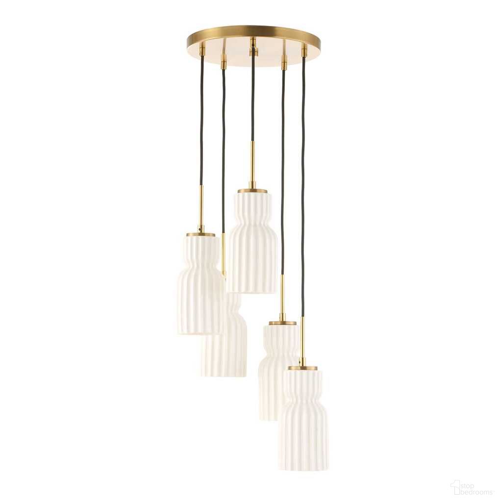 The appearance of Vanier 5 Light Cluster Pendant In White and Brass designed by Uttermost in the coastal interior design. This white/brass piece of furniture  was selected by 1StopBedrooms from Vanier Collection to add a touch of cosiness and style into your home. Sku: 21645. Material: Iron.