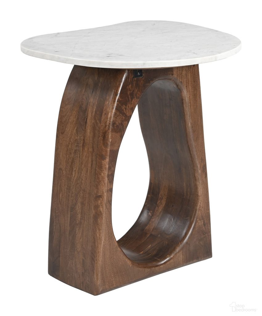 The appearance of Vara Side Table In Walnut and White designed by Zuo Modern in the modern / contemporary interior design. This walnut and white piece of furniture  was selected by 1StopBedrooms from Vara Collection to add a touch of cosiness and style into your home. Sku: 110934. Material: Marble.