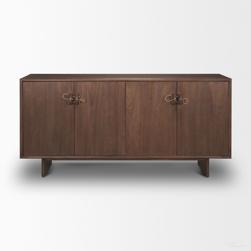 The appearance of Varenna 4 Door Wood with Rope Handles Sideboard In Brown designed by Mercana in the modern / contemporary interior design. This brown piece of furniture was selected by 1StopBedrooms from Varenna Collection to add a touch of cosiness and style into your home. Sku: 71012. Material: Wood.