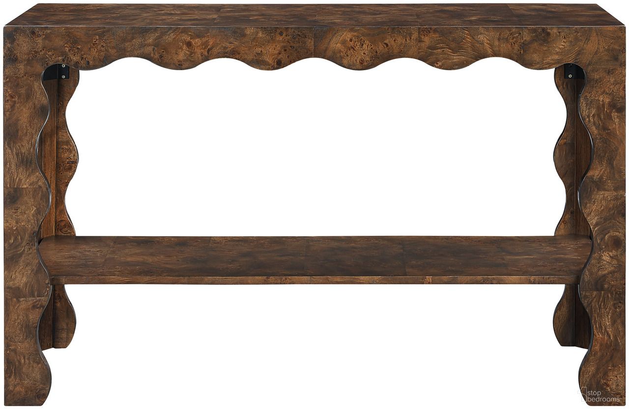 Vassa Burl Veneer Console Table In Brown and Stained Walnut
