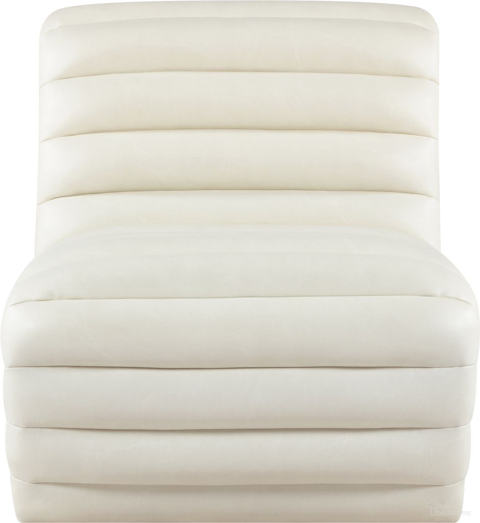 The appearance of Vega Vegan Leather Accent Chair In Cream designed by Meridian in the modern / contemporary interior design. This cream piece of furniture  was selected by 1StopBedrooms from Vega Collection to add a touch of cosiness and style into your home. Sku: 33045Cream-C. Material: Vegan Leather.