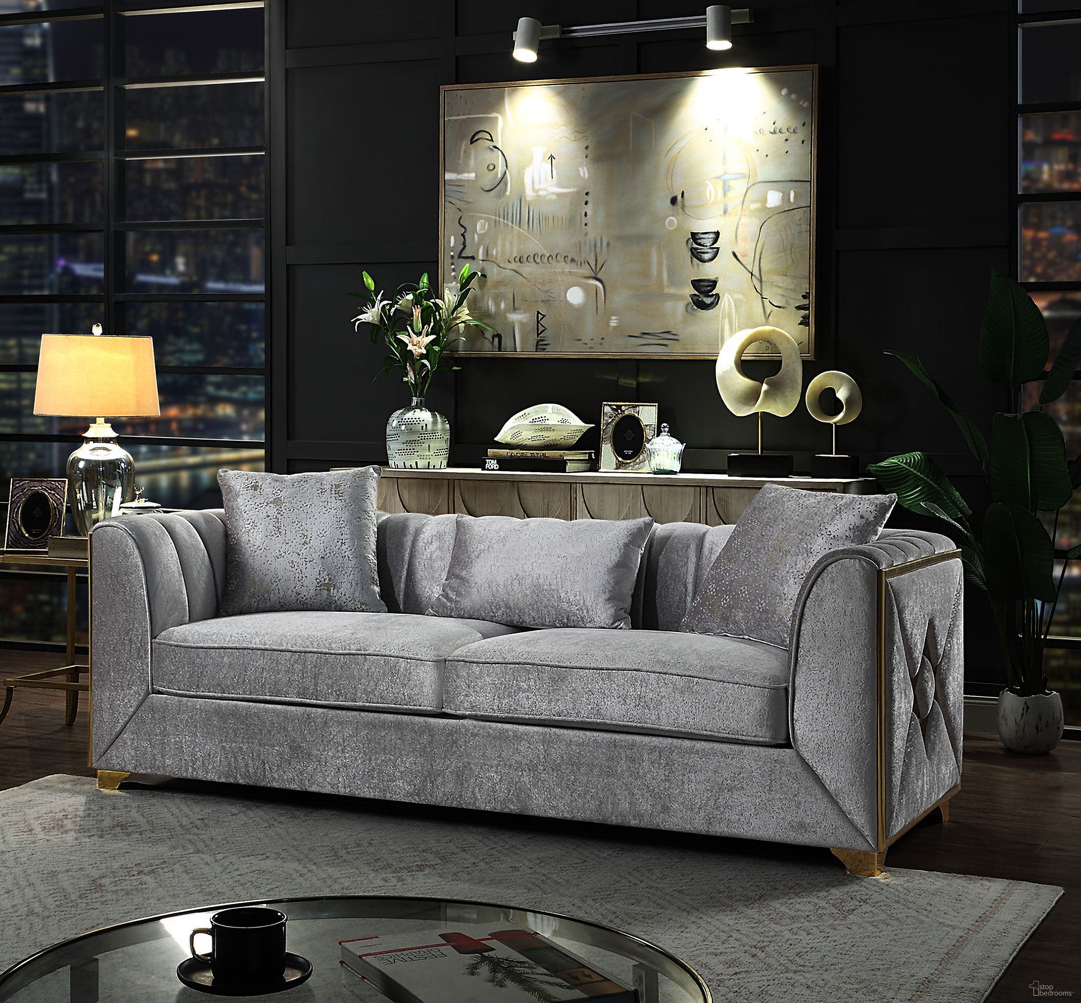 The appearance of Velencia Sofa Made with Wood In Silver designed by Galaxy Home Furnishings in the modern / contemporary interior design. This silver piece of furniture was selected by 1StopBedrooms from Velencia Collection to add a touch of cosiness and style into your home. Sku: 601955552479. Material: Velvet.