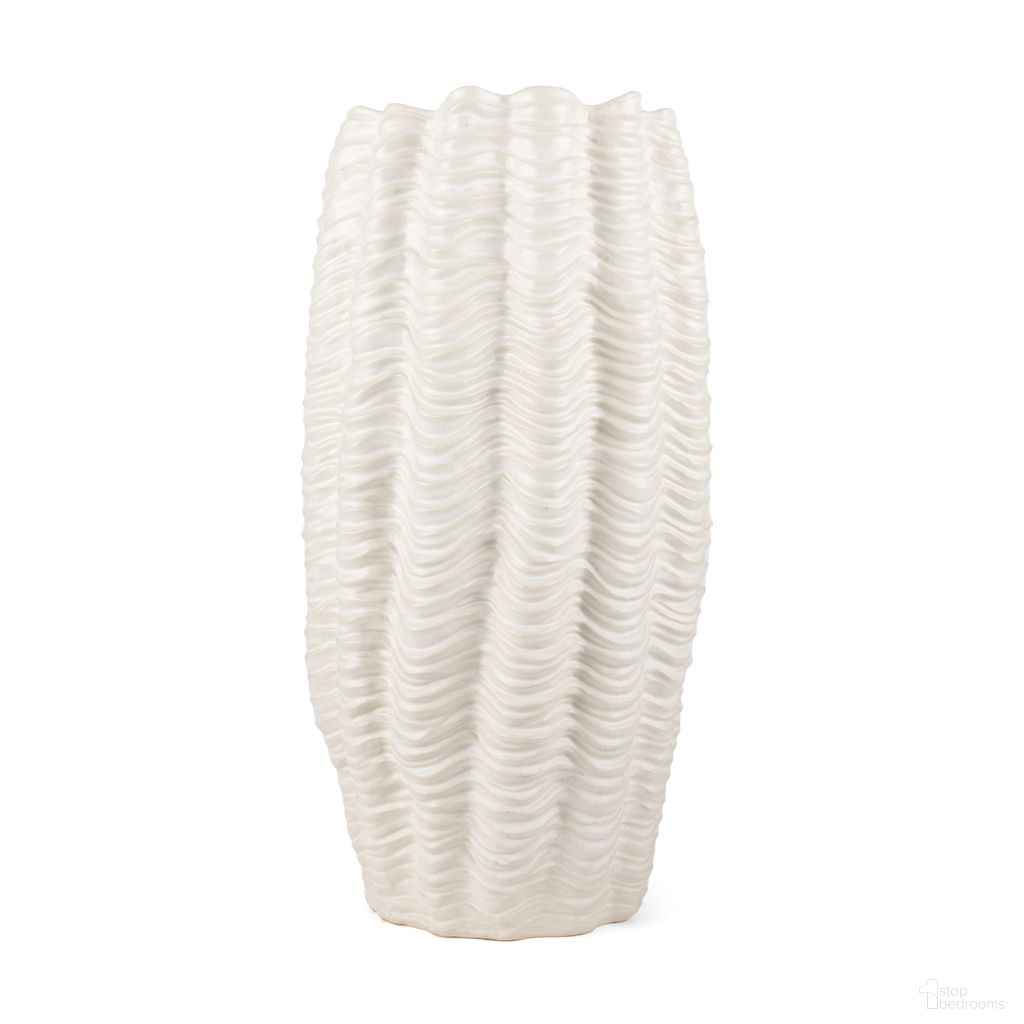 Velia Tall Seashell Sculptural Glazed Ceramic Vase In Cream