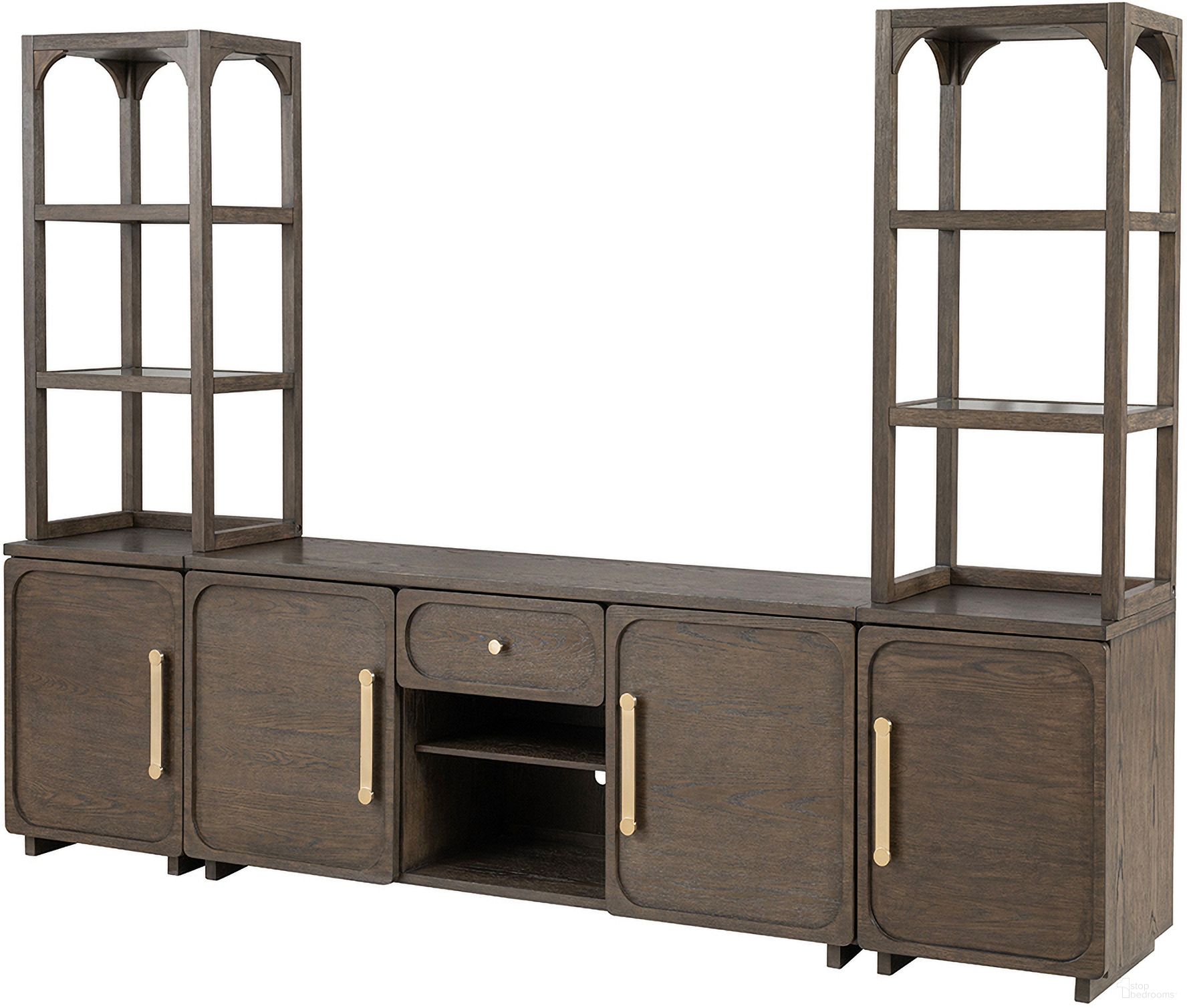 The appearance of Vellara Entertainment Center In Dark Walnut designed by Furniture of America in the transitional interior design. This dark walnut piece of furniture  was selected by 1StopBedrooms from Vellara Collection to add a touch of cosiness and style into your home. Sku: FM54021DW-P-B;FM54021DW-P-H;FM54021DW-TV-70. Material: Rubberwood.
