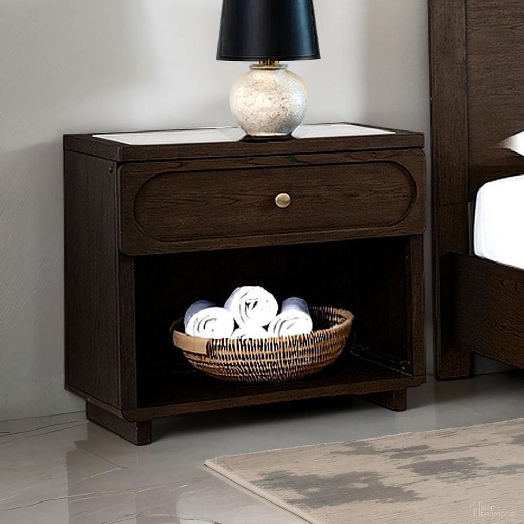 The appearance of Vellara Nightstand Quartz Top with LED In Dark Walnut designed by Furniture of America in the transitional interior design. This dark walnut piece of furniture was selected by 1StopBedrooms from Vellara Collection to add a touch of cosiness and style into your home. Sku: FM74021DW-N. Material: Rubberwood.