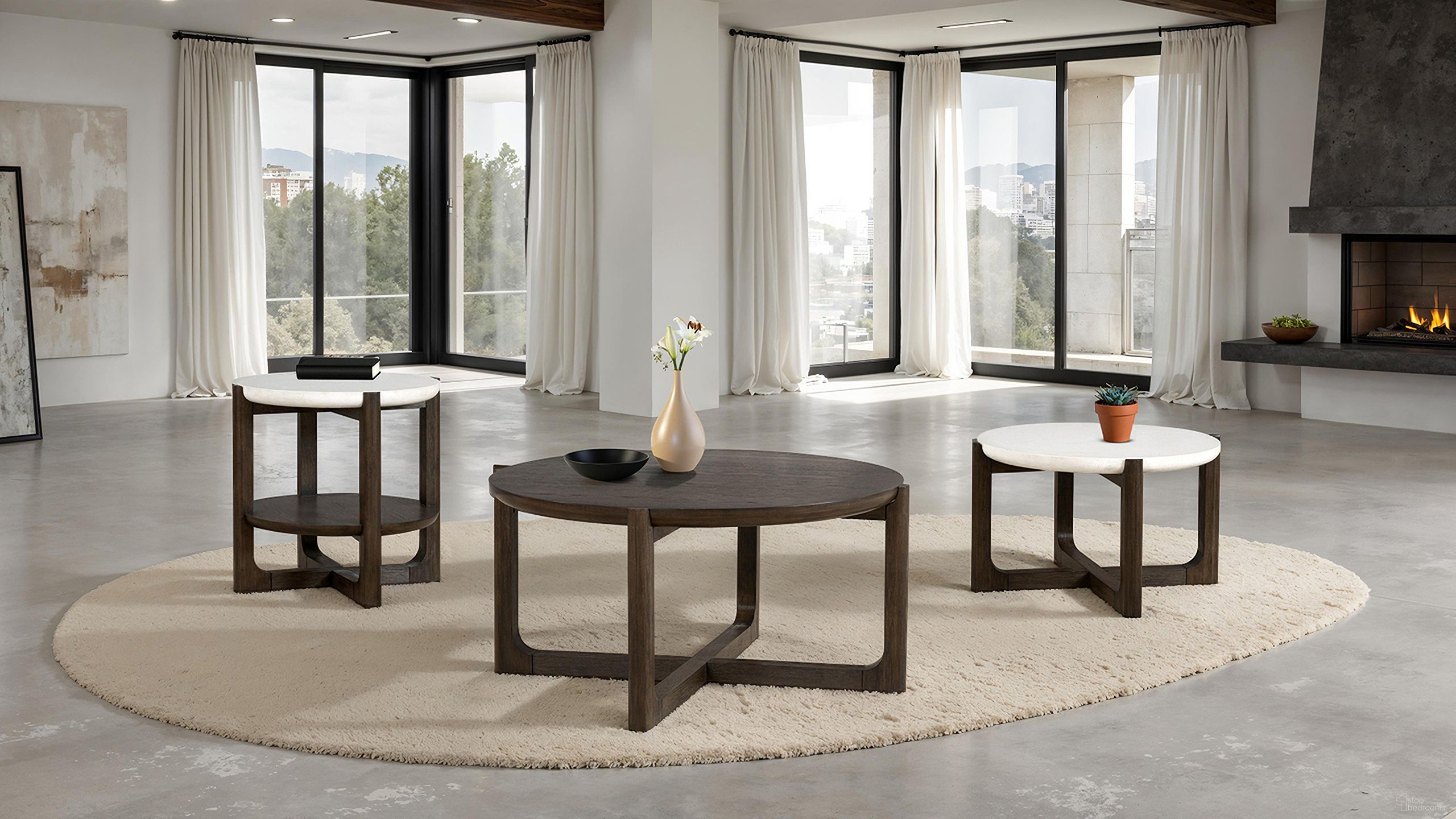 The appearance of Vellara Occasional Table Set with Stone Top In Dark Walnut designed by Furniture of America in the transitional interior design. This dark walnut piece of furniture  was selected by 1StopBedrooms from Vellara Collection to add a touch of cosiness and style into your home. Sku: FM44020DW-CR-ST;FM44020DW-ER-ST. Material: Engineered Wood.
