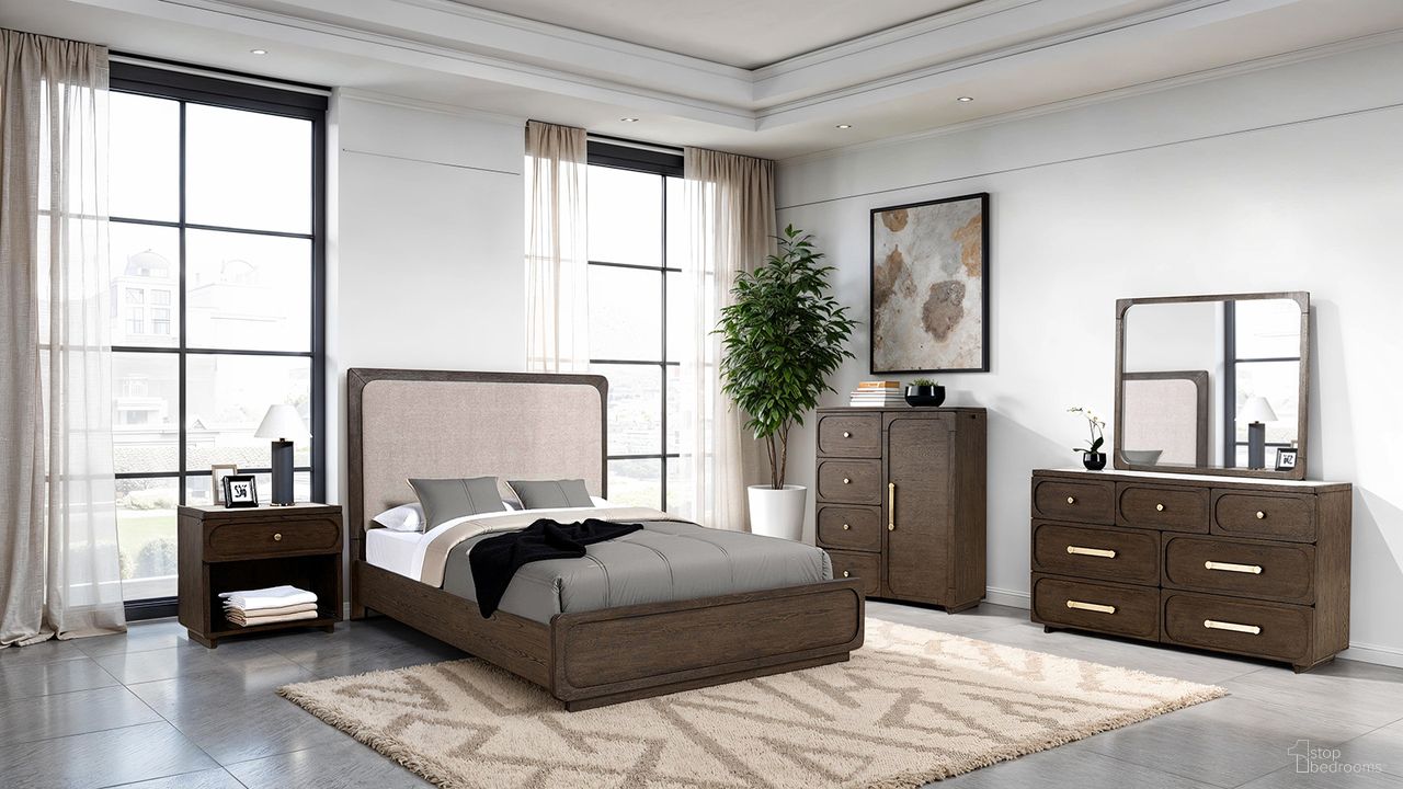 The appearance of Vellara Upholstered Bedroom Set In Dark Walnut designed by Furniture of America in the transitional interior design. This dark walnut piece of furniture  was selected by 1StopBedrooms from Vellara Collection to add a touch of cosiness and style into your home. Sku: FM74021DW-Q-1-F;FM74021DW-Q-2;FM74021DW-Q-3;FM74021DW-N. Bed Size: King. Material: Engineered Wood.