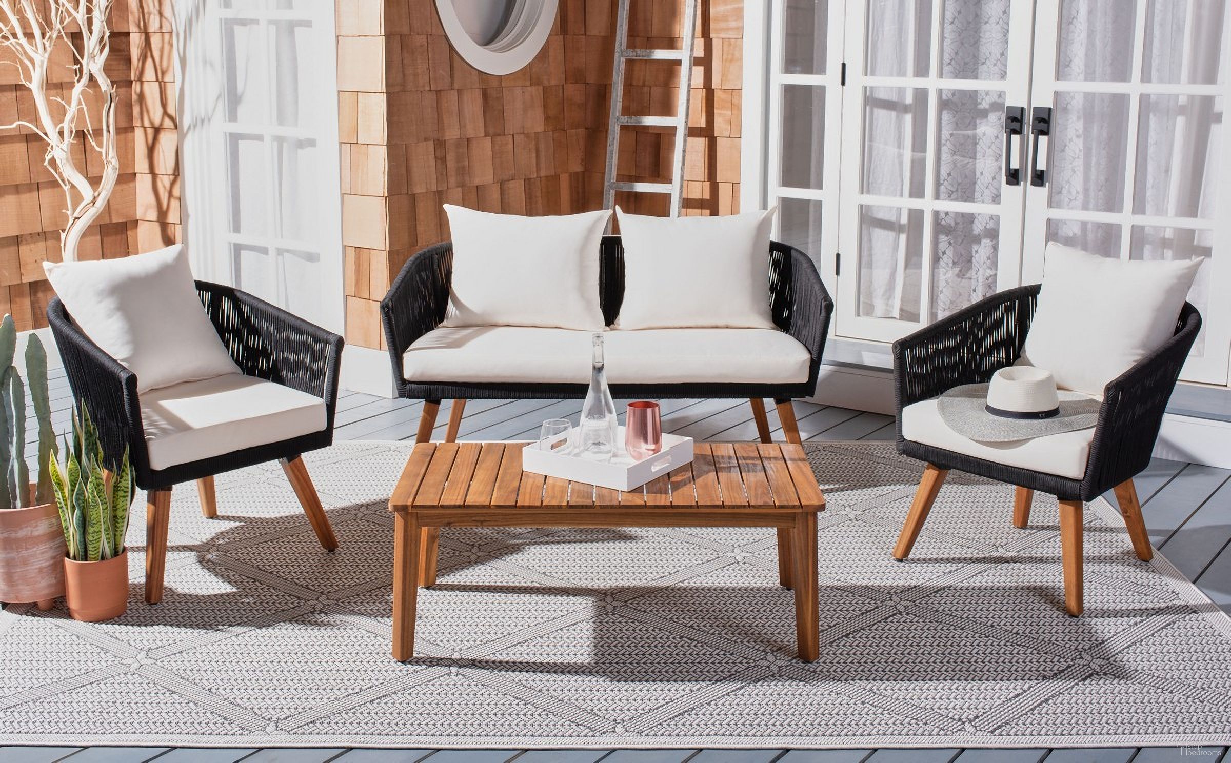 The appearance of Velso 4 Piece Living Set In Black and Beige designed by Safavieh in the modern / contemporary interior design. This black and beige piece of furniture was selected by 1StopBedrooms from Velso Collection to add a touch of cosiness and style into your home. Sku: PAT7072B-2BX. Material: Wood.