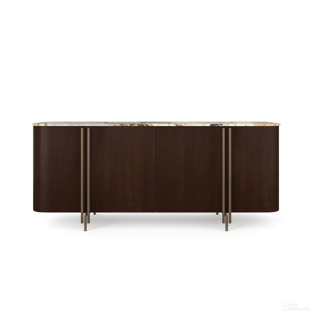 The appearance of Vena Sideboard In Brown designed by Caracole in the transitional interior design. This brown piece of furniture  was selected by 1StopBedrooms from Vena Collection to add a touch of cosiness and style into your home. Sku: CLA-024-251. Material: Metal.