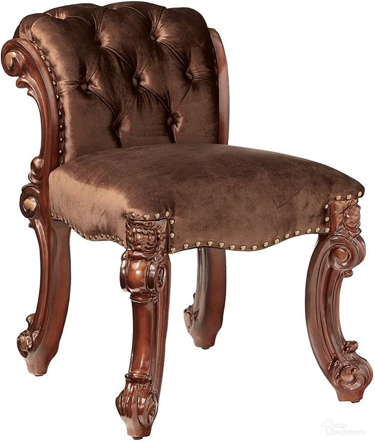 The appearance of Vendome Cherry Vanity Stool designed by ACME in the rustic / southwestern interior design. This cherry piece of furniture  was selected by 1StopBedrooms from Vendome Collection to add a touch of cosiness and style into your home. Sku: 22010. Material: Fabric.