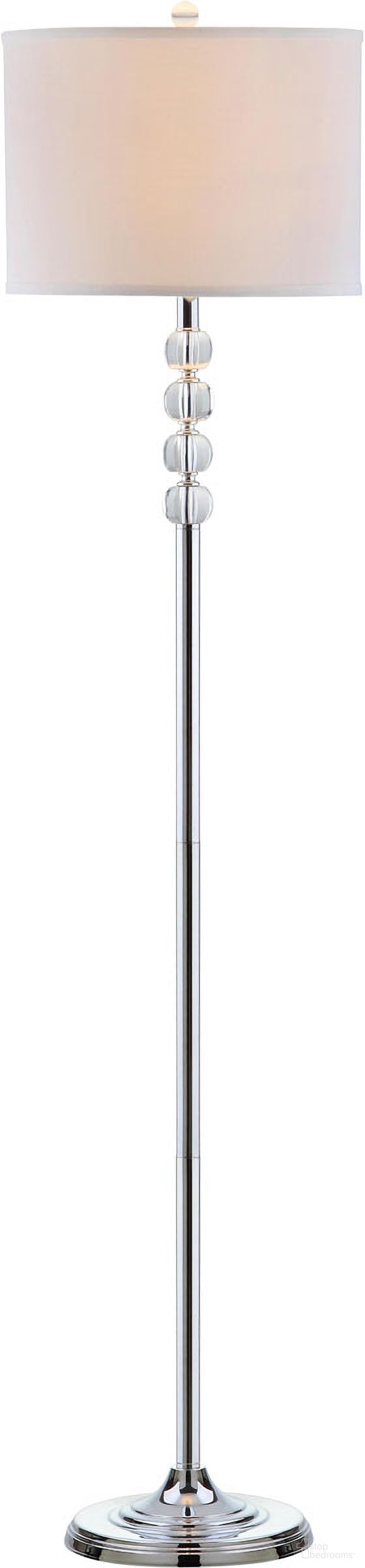 The appearance of Vendome Clear 60 Inch Floor Lamp with White Shade designed by Safavieh in the modern / contemporary interior design. This chrome piece of furniture  was selected by 1StopBedrooms from Safavieh LIT Collection to add a touch of cosiness and style into your home. Sku: LIT4180A. Material: Chrome.
